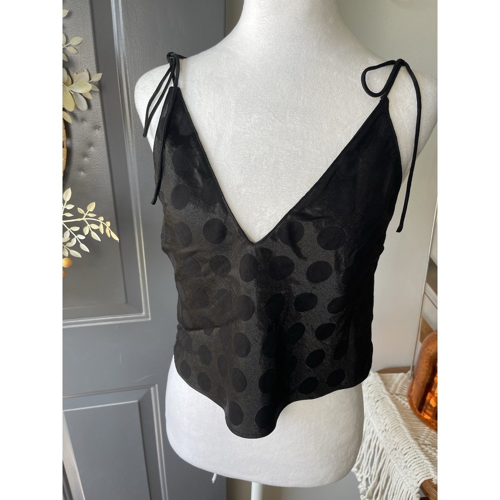 Victoria's Secret Women Black Viscose V-Neck Polka Dots Backless Crop Top Sz M